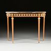 A LOUIS XVI REVIVAL STYLE MARBLE TOPPED AND PORCELAIN MOUNTED BEECH CONSOLE TABLE, LATE 20TH CENTURY,