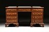 A GEORGE II STYLE WALNUT WHITE LEATHER TOP PARTNER'S DESK, ENGLISH, MID 20TH CENTURY,