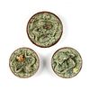 THREE MAFRA & SONS CALDAS PALISSY WARE MAJOLICA PLATES, INSECT AND REPTILE, LATE 19TH CENTURY,