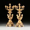 A PAIR OF PALATIAL LOUIS XV STYLE GILT BRONZE AND GRANITE SEVEN LIGHT FIGURAL CANDELABRAS, 20TH CENTURY, 