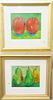 Two Suk Shuglie acrylic on paper and canvas, "Two Apples", sight size 11 1/2" x 13 1/2", signed and dated "2002"; "Three Pears" sight size 10 3/4" x 1