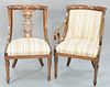 Set of eight custom mahogany Sheraton style dining chairs, six side, two arm, all with rounded backs and slip seats, ht. 36".