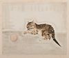 TSUGUHARU FOUJITA, (Japanese/French, 1886-1968), Chaton dormant près d'une balle, from Les Chats, etching and aquatint, sheet: 14 x 16 3/4 in., image: