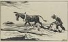 THOMAS HART BENTON, (American, 1889-1975), Plowing It Under, lithograph, plate: 8 x 13 1/4 in., frame: 17 1/2 x 23 in.