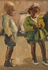 JANE PETERSON, (American, 1876-1965), Two Children, oil on canvasboard, 8 1/2 x 6 in., frame: 14 1/2 x 12 in.
