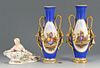 Pr Old Paris Porcelain Vases & Figural Dish