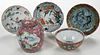 Five Pieces Enamel Decorated Chinese Porcelain