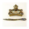 20th C. French Bronze and Champleve Inkstand