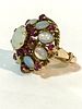 Vintage 18K Natural Opal and Ruby Ring