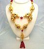 Red Cranberry Glass Bead Necklace, Vintage