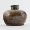 Early Japanese Ceramic Low Vase w/ Hare's Fur Glaze
