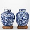 Pr: Chinese Blue and White Porcelain Ginger Jars - Peach Bloom