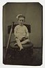 Tintype Seated Child with Baseball Bat