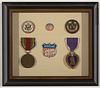 6 Framed Patriotic Pins Including Purple Heart
