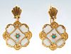 Pair of 14K Yellow Gold Floriform Earrings, suspended from shell form studs, H.- 1 1/4 in, W.- 3/4 in.