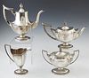 Four Piece Sterling Silver Tea and Coffee Service, c. 1911, by Gorham, # A2411, in the "Plymouth" pattern, consisting of a teapot, c...