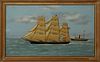 Thomas H. Willis (1850-1925, English), "Ship's Diorama of the Robin Hood," 19th c., of a three masted schooner, cloth and oil on can...
