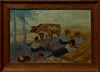 After Fernand Maillaud (1863-1948, French), "Bucoliques," 20th c., oil on panel, titled lower center, presented in an oak frame, H.-...