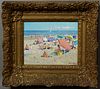 Niek van der Plas (1954- , Dutch), "A Day at the Beach," 20th c., oil on panel, presented in an ornate gilt and gesso frame, H.- 9 1...