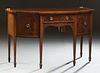 English Banded and Inlaid Mahogany Hepplewhite Style Demilune Sideboard, c. 1910, with a center frieze drawer flanked by two convex...