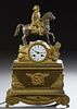 French Gilt Bronze Napoleon on Horseback Figural Mantel Clock, 19th c., the figure atop a time and strike drum clock, by Vincenti &...