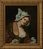 Circle of Henry Robert Morland (1719-1797, British), "Country Girl," 18th c., oil on canvas, presented in a gilt relief frame, H.- 2...