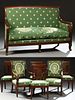 French Empire Style Carved Mahogany Seven Piece Parlor Suite, c. 1840, consisting of a settee, a pair of fauteuils and four side cha...
