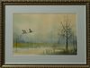 Nestor Hippolyte Fruge (1916-2012, New Orleans), "Mallards Flying in the Swamp," 20th c., watercolor, signed lower right, presented ...