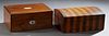 Two English Boxes, late 19th c., one domed mahogany example with rosewood parquetry inlay; the second of rosewood with mother-of-pea...