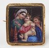 18K Brooch Painted Madonna on Porcelain