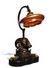 Bronze Ram Lamp with Loetz Glass Shade