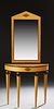 Biedermeier Style Inlaid Maple Demilune Console Table and Mirror, 20th c., with ebonized accents, on tapered cylindrical legs, the p...