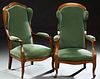 Pair of French Louis Philippe Style Upholstered Fruitwood Fauteuils, c
