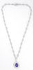 14K White Gold Link Necklace, each of the 34 swirled pierced links mounted with small round diamonds, suspending a pendant with an o...