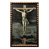 Crucifixión. Siglo XX. Elaborado en tela a máquina. Enmarcado. 48 x 29 cm.