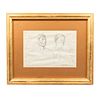 A.G. Nuñez. Retrato de 2 personajes. Firmado. Dibujo a lápiz sobre papel. Enmarcado. 16 x 23 cm.