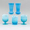 Lot of 5 pieces, 20th century, Made in Bristol glass, Comprised of: 2 vases and 3 creamers.
