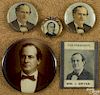 Four William Jennings Bryan political buttons, largest - 2 1/4'' dia.