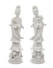 A Pair of Blanc-de-Chine Porcelain Figures of Meiren Height of pair 12 1/2 inches.
