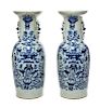 A Pair of Blue and White Porcelain Vases Height 22 1/2 inches.