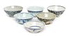 * A Group of Six Blue and White Porcelain Bowls Diameter of largest 6 1/4 inches.