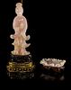 Two Chinese Carved Rose Quartz Articles Height of lamp 23 1/2 inches.