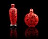 Two Cinnabar Lacquer Snuff Bottles Height of taller 4 1/8 inches.