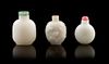 Three Glass Imitating White Jade Snuff Bottles Height of tallest 3 1/8 inches.