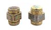 Two Chinese Brass Boxes and Covers Height of taller 3 5/8 inches.