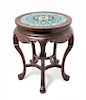 A Cloisonne Inset Rosewood Stool Height 20 x diameter 16 1/2 inches.