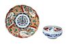 * Two Japanese Imari Porcelain Articles Diameter of larger 8 1/2 inches.