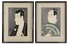 A Pair of Japanese Woodblock Prints Height of image 14 x width 9 1/8 inches.