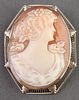 14K White Gold Shell Cameo Brooch, Vintage