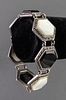 Art Deco Onyx, MOP, & Marcasite Silver Bracelet
